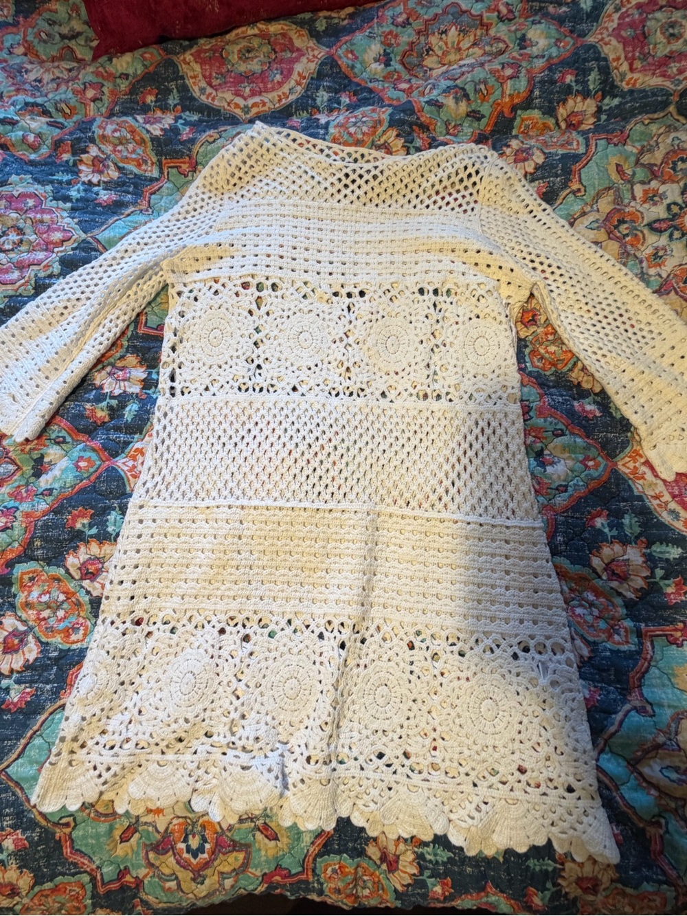 Crochet Lace Tunic Dress in Cream
